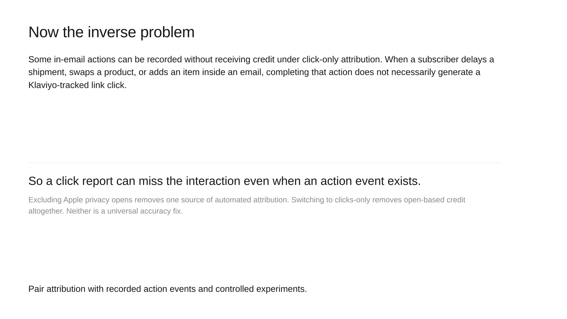Why click-only reporting can miss in-email actions: delaying, swapping or adding inside an email doesn't necessarily generate a tracked link click.