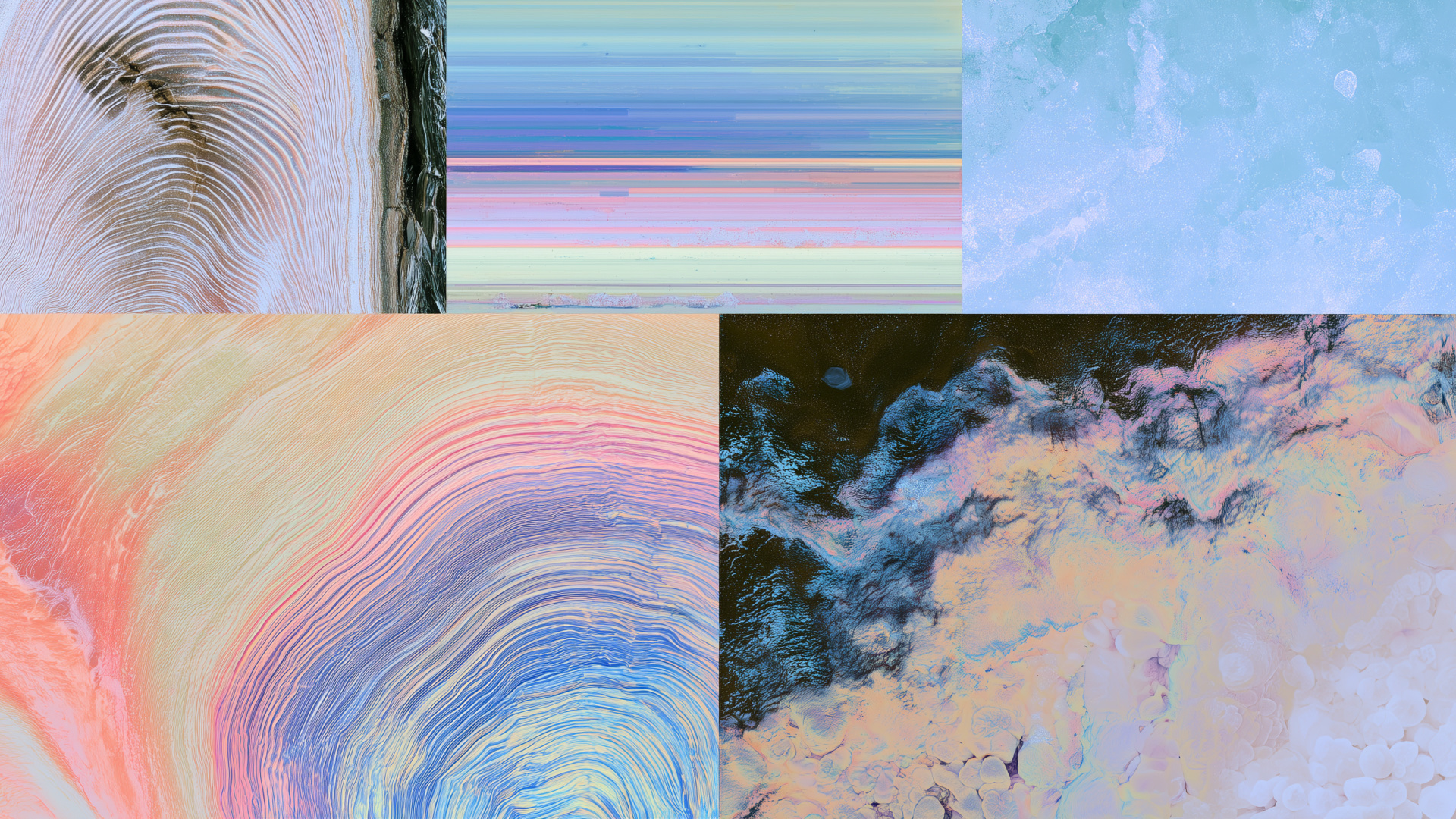 Banded mineral cross-sections in pastel and neon
